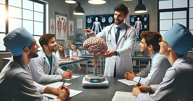 פרופסור לרפואה שנעזר במודל מוח תלת מימדי כדי ללמד סטודנטים לרפואה.